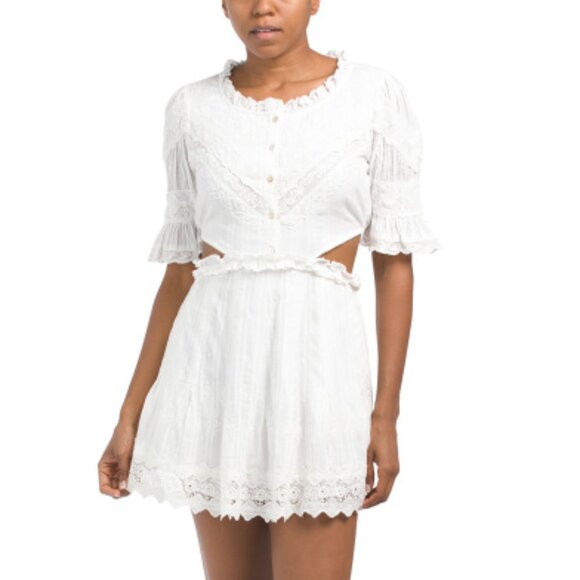 LOVESHACKFANCY White Lace Embroidered Mini Dress Large NWT 10 12 HOST PICK 💖 - Picture 1 of 2